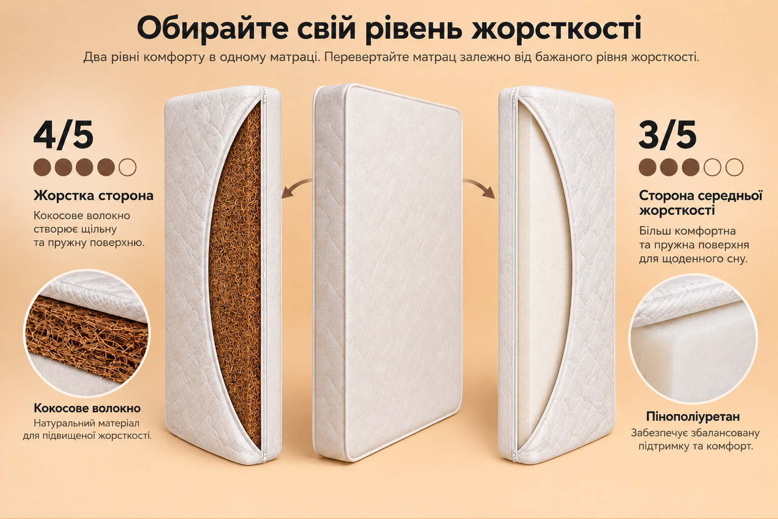 Двосторонній матрац з жорсткістю сторін 4/3